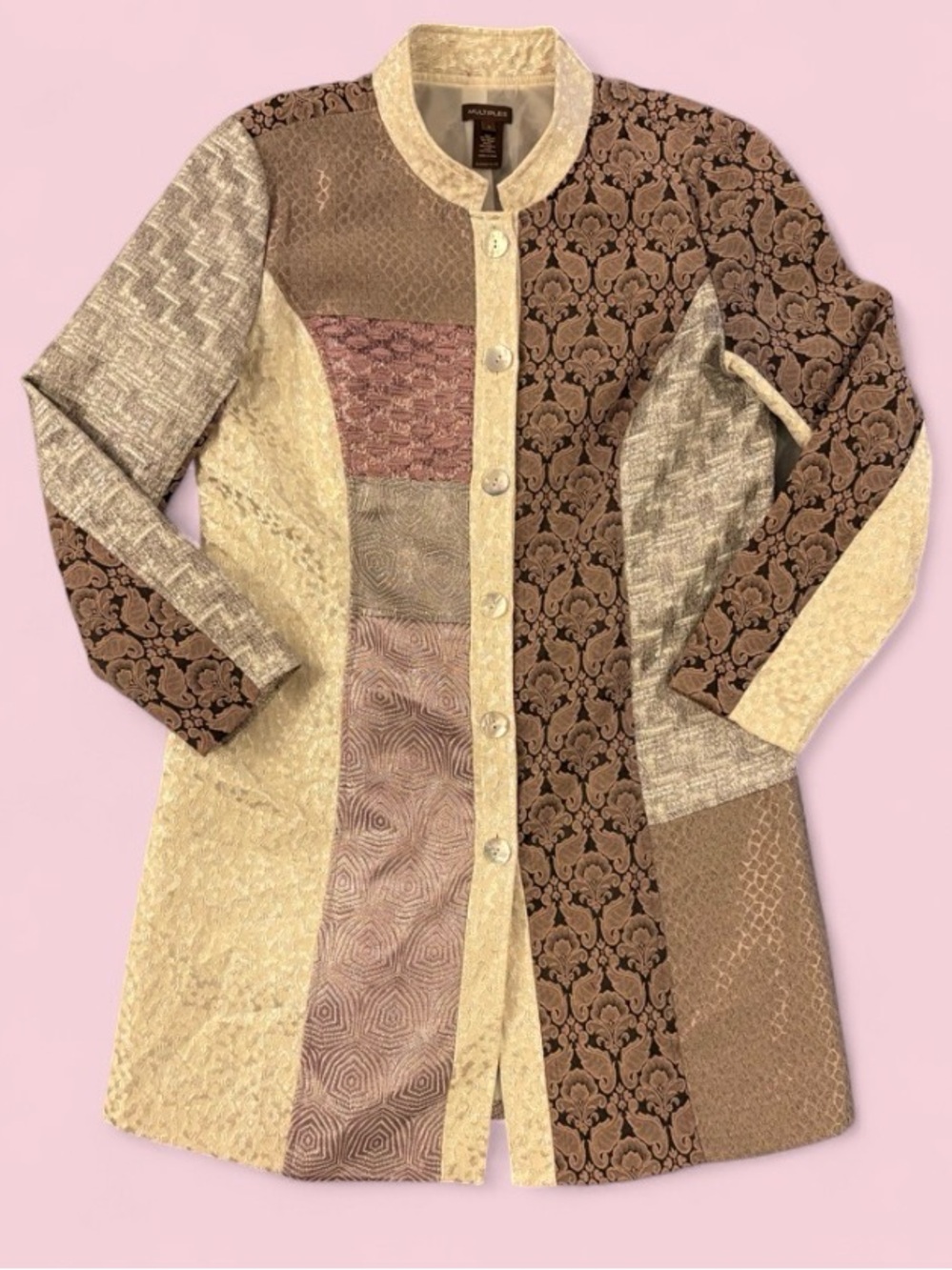 Multiples Patchwork Brocade Boho Artsy Jacquard Long Jacket Size L